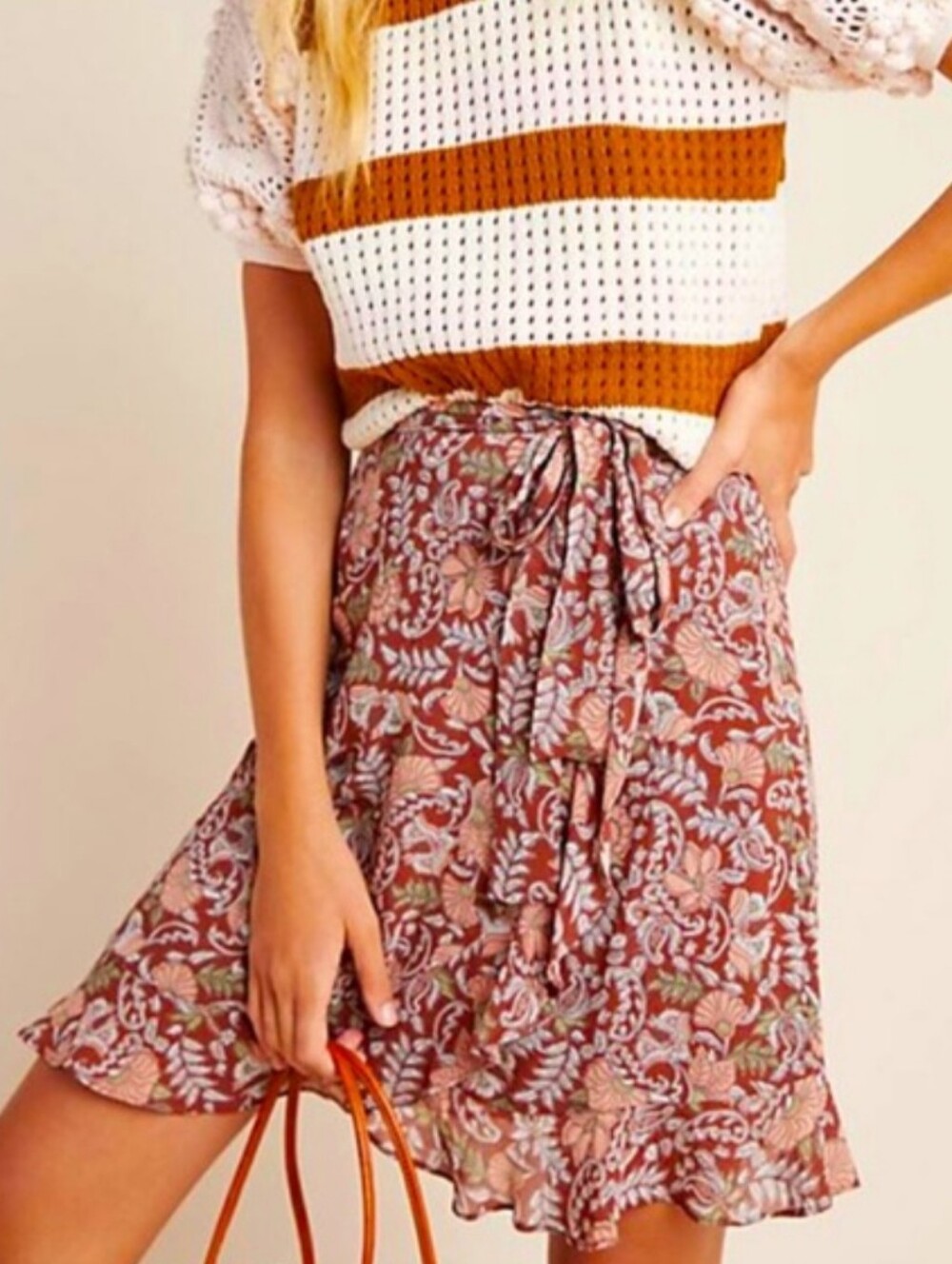 Anthropologie Brown Floral Cottage Boho Beach Summer Skirt